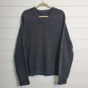 J.Crew Lambswool Sweater Mens XL Gray V Neck Long Sleeve Chunky Knit Pullover